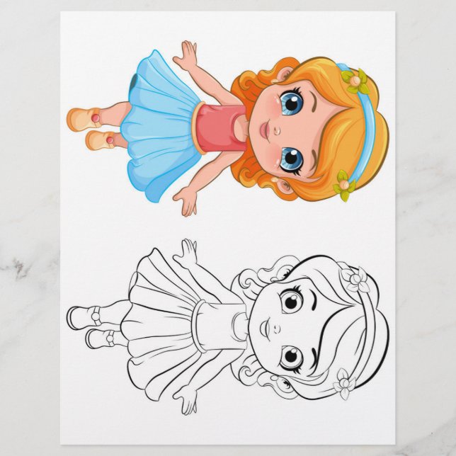 Flyer Página de colorir garota de desenho animado (Frente)