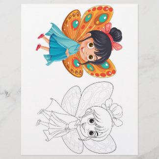 Flyer Página de colorir uma fada de desenho animado
