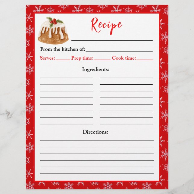 Flyer Página de Receita de Pudim de Natal de Confeitaria (Frente)