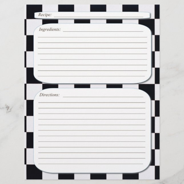 Flyer Página de receita xadrez preto e branco (Frente)