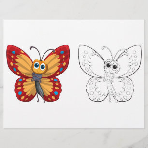Flyer Página para colorir borboleta de desenho animado f