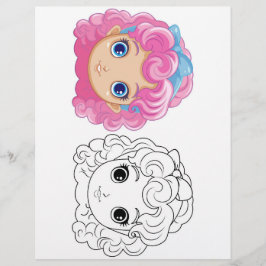 Flyer Página para colorir cabeça de boneca de desenho an