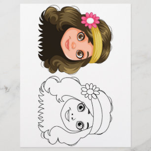Flyer Página para colorir cabeça de boneca de desenho an