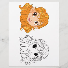 Flyer Página para colorir cabeça de menina de desenho an