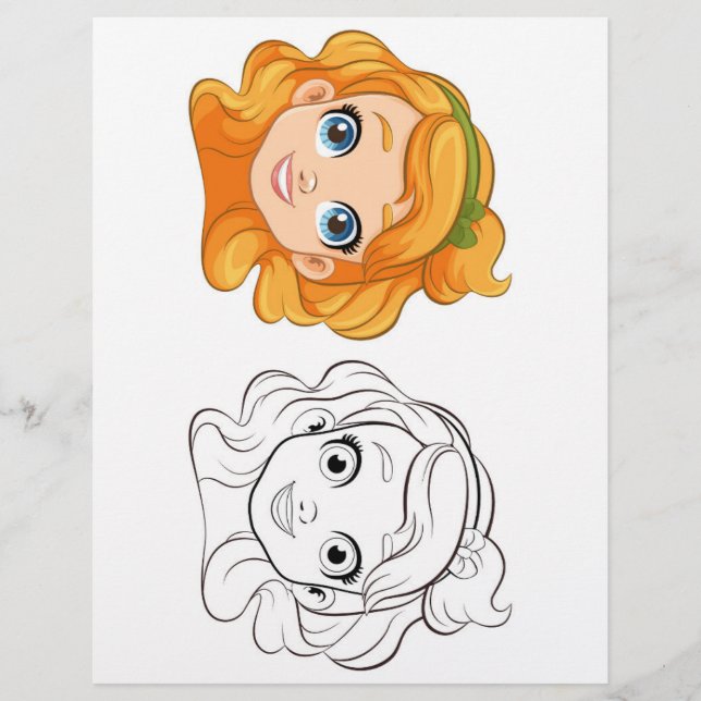 Flyer Página para colorir cabeça de menina fofa (Frente)