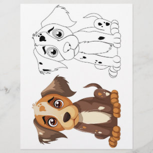 Flyer Página para colorir cachorro desenho animado fofo