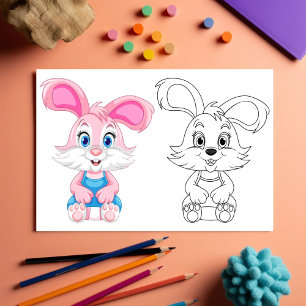 Flyer Página para colorir coelho de desenho animado fofo