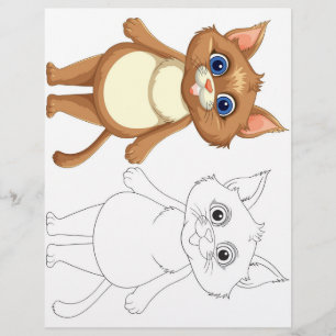 Flyer Página para colorir de gato de desenho animado fof