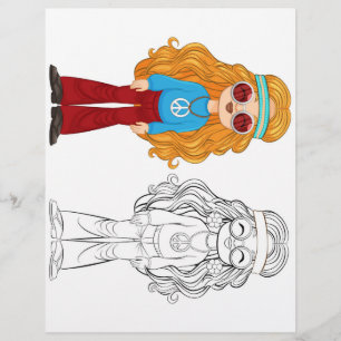 Flyer Página para colorir de menina da moda de desenho a