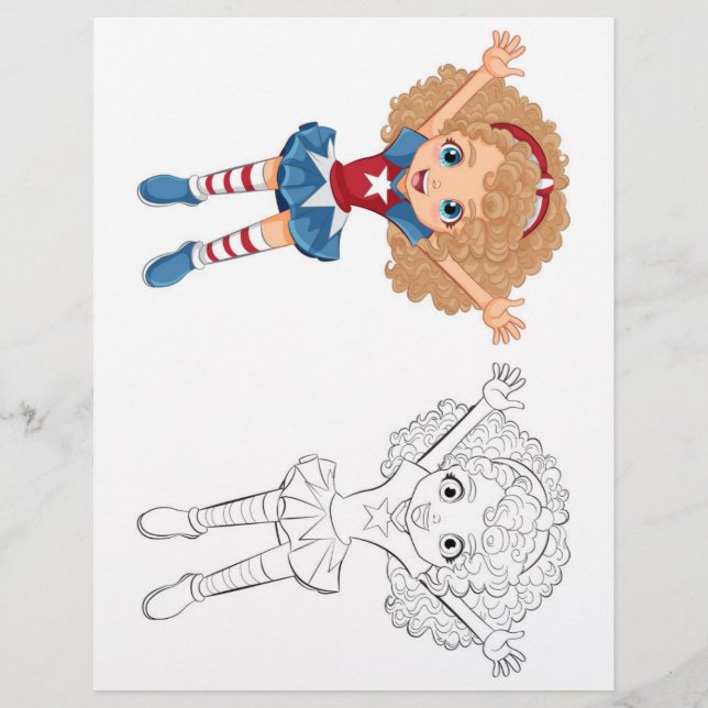 Flyer Página para colorir de menina dançando fofa (Frente)