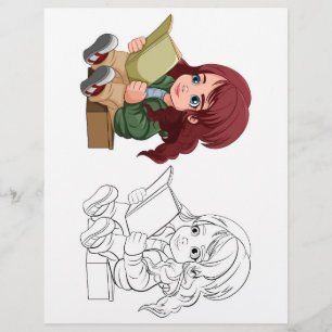 Flyer Página para colorir de menina de desenho animado f