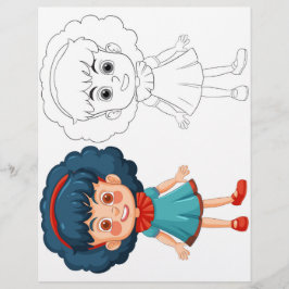 Flyer Página para colorir de menina de desenho animado f