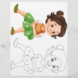 Flyer Página para colorir de menina de desenho animado f