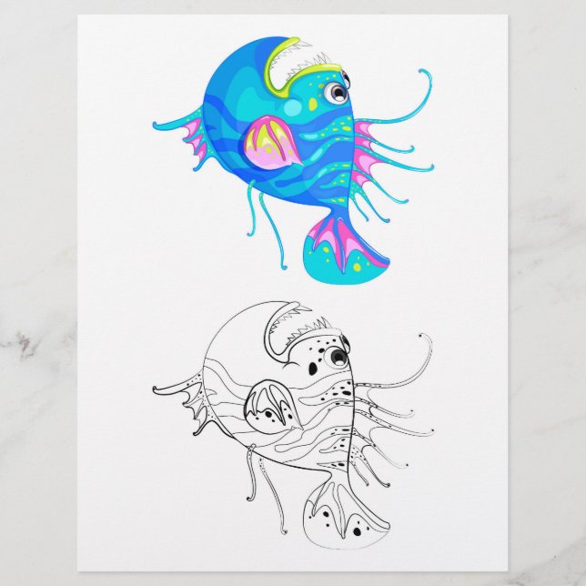 Flyer Página para colorir de peixe chique fofo (Frente)