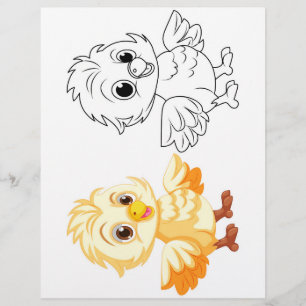 Flyer Página para colorir desenho de frango fofo