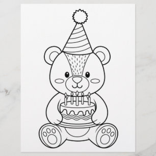 Flyer Página para Colorir Urso de Pelúcia com Bolo
