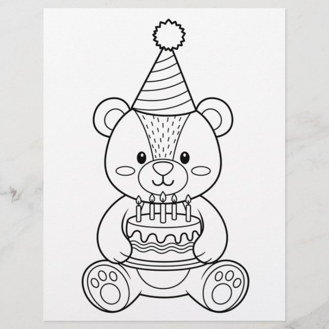 Flyer Página para Colorir Urso de Pelúcia com Bolo (Frente)
