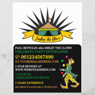 Flyer Palhaço de tenda de circo, entrada de crianças, an