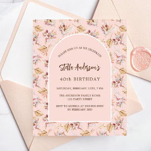 Flyer Pampas floral rosa boho convite para o aniversário