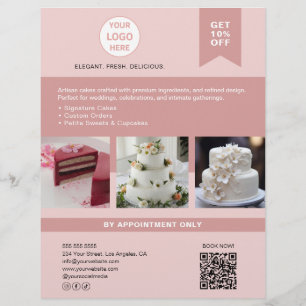 Flyer Panificadora Bolo Logotipo Personalizado Rosa Panf