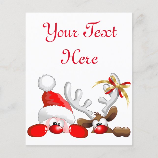 Flyer Papais noeis engraçados e Cartoon de Reindeer (Frente)