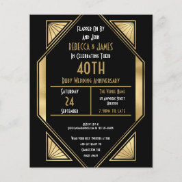 Flyer PAPEL | Art Deco Ruby 40.o Aniversário Convite