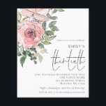 Flyer PAPEL Blush Pink Florals 30º Aniversário Convidado<br><div class="desc">Um alternativo PAPER (não cartão) com valor de excelente SEM ENVELOPES com tamanho menor de 4, 5" x 5, 6" e a um preço orçamentário. (Os envelopes A6 padrão são do tamanho mais próximo ao ajustado) Paper Blush Florals Third Aniversário Invitation. Uma ilustração floral artística tradicional para convidar seus convidados...</div>