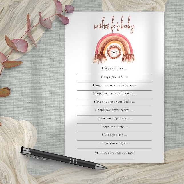 Flyer PAPEL | Boho Rainbow Lion Deseja Chá de fraldas (Criador carregado)