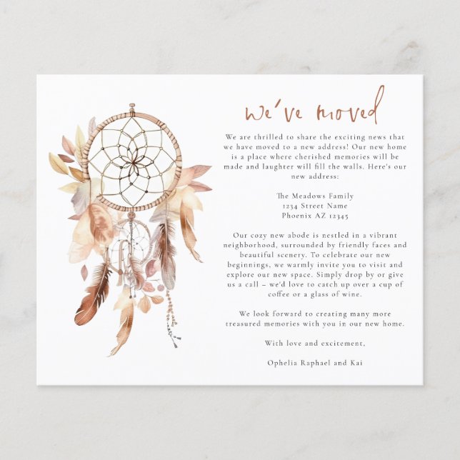 Flyer PAPEL Boho Watercolor Dreamcatcher Novo Endereço (Frente)