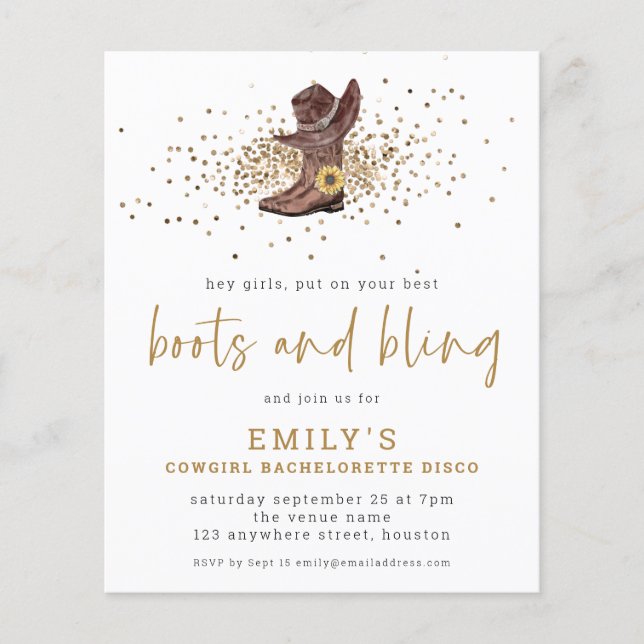 Flyer PAPEL | Boots Bling Cowgirl Bachelorette Disco (Frente)