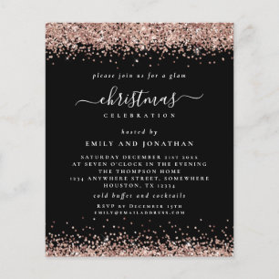 Flyer PAPEL Convite Preto para Natal Dourado Rosa
