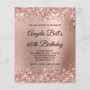Flyer Papel de aniversário do Glittery Rosa Dourado Glam