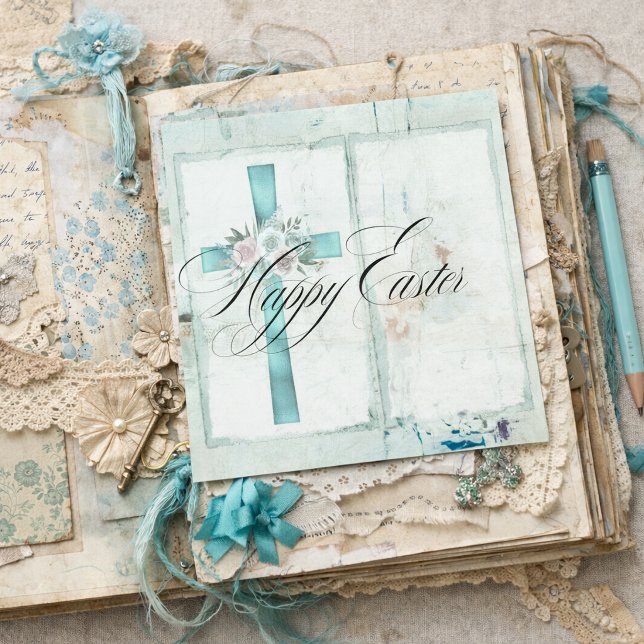 Flyer Papel de Scrapbook Azul Turquesa Páscoa Cristã Ele (Criador carregado)