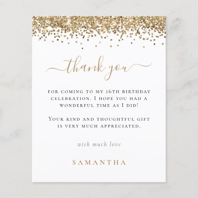 Flyer PAPEL | Dourada Foto Glitter Sweet 16 Obrigado (Frente)