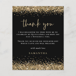 Flyer PAPEL Dourado Glitter Quinceañera Party Obrigados
