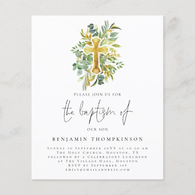 Flyer PAPEL Eucalyptus Cross Baptism Teal Convite (Frente)