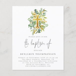 Flyer PAPEL Eucalyptus Cross Baptism Teal Convite