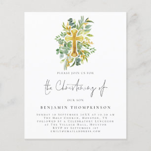 Flyer PAPEL Eucalyptus Cross Christening Teal Invite