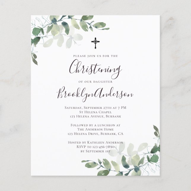 Flyer PAPEL Eucalyptus Greenery Christening Convite (Frente)