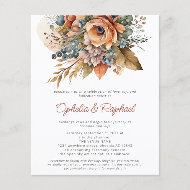 Flyer PAPEL Fall Florals Terracotta Boho Casamento (Frente)