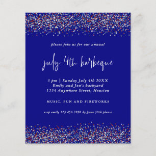 Flyer PAPEL   Glitter Vermelho Azul 4 de julho Convite p