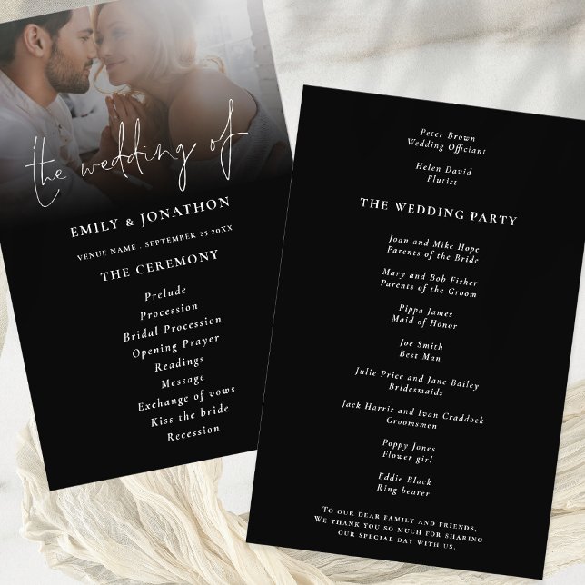 Flyer PAPEL | Programa de Casamento de Sobreposição de F (Wedding Program Photo Overlay Black - Value budget price paper alternative)