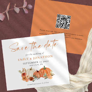 Flyer PAPEL Pumpkins Florals QR Casamento outono Data de