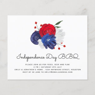 Flyer PAPEL Red White Blue Florals 4 de julho Convite
