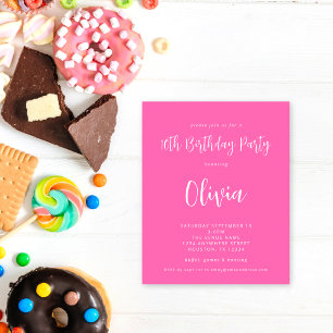 Flyer PAPEL Script de Festa de aniversário Rosa Quente