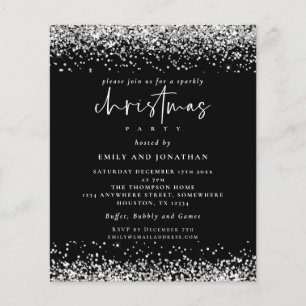 Flyer PAPEL Silver Glitter Festa de Natal Black Invite