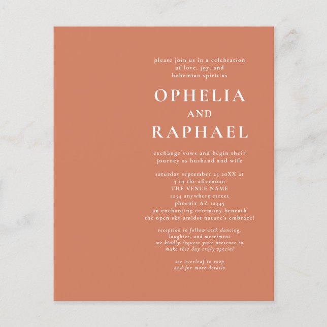 Flyer PAPEL Terracotta QR Code Convite de casamento Bohe (Frente)
