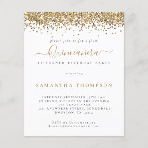 Flyer PAPEL   Trendy Dourado Glitter Quinceañera Convit