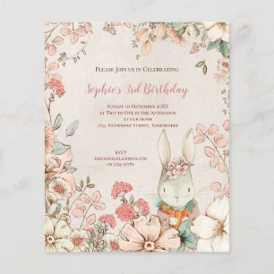 Flyer PAPER Bunny Floral 3rd Birthday Girl Invitation