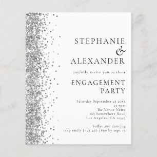 Flyer PAPER Silver Glitter Engagement Party Invite